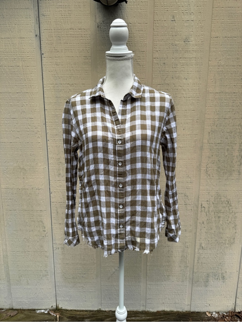 Bella Dahl Brown and White Checked Button-Down Shirt